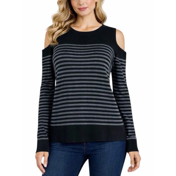 Acrobat Sweaters - Acrobat Cashmere Blend Sweater Cold Shoulder Striped Size XS